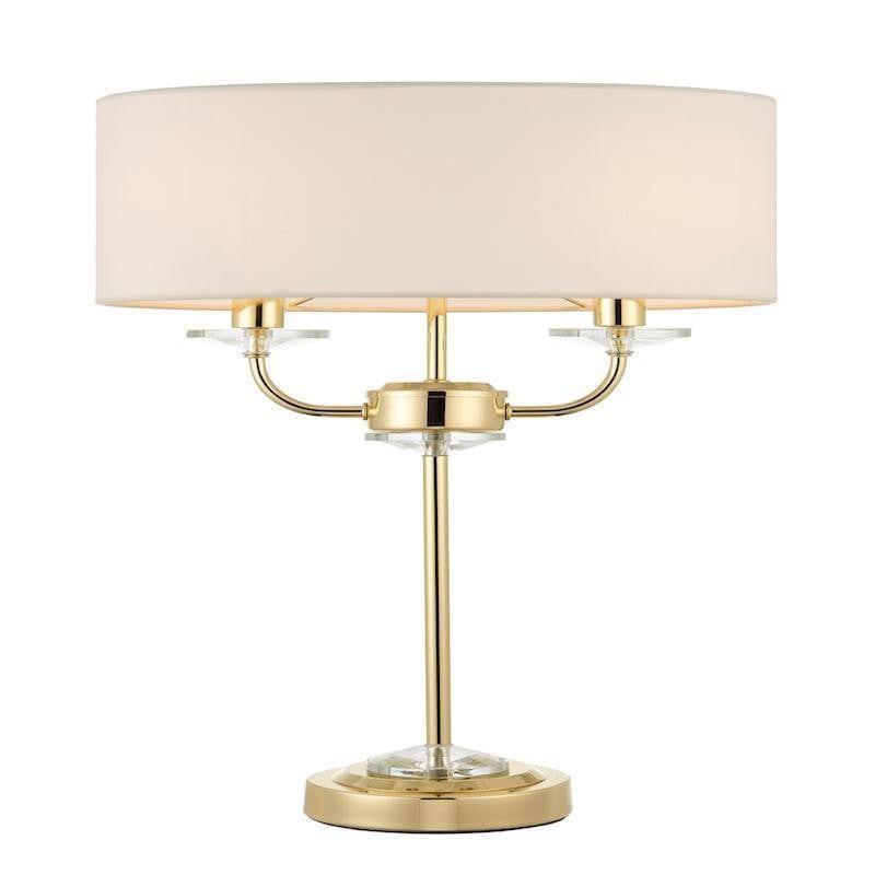 Nixon 2 Light Brass & Crystal Glass Table Lamp - White Shade 1