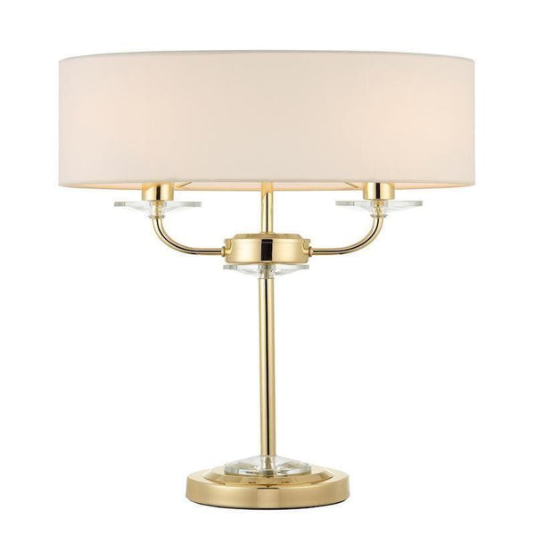 Nixon 2 Light Brass & Crystal Glass Table Lamp - White Shade 1