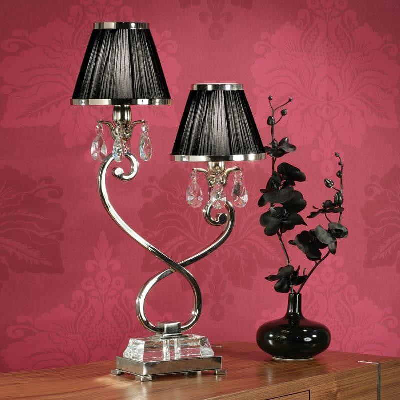 Oksana Polished Nickel Double Table Lamp With Black Shades 1