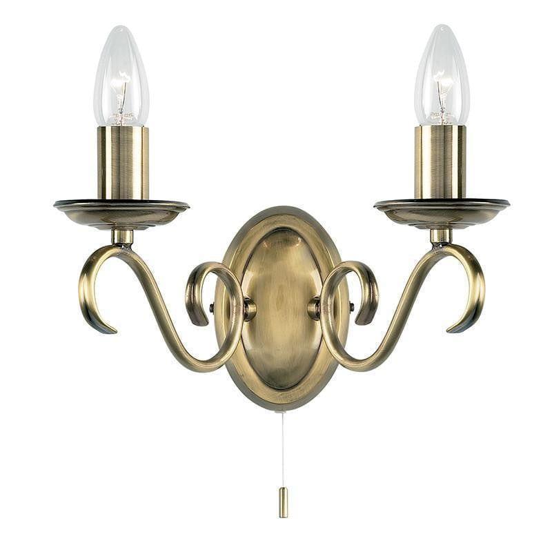Traditional Wall Lights - Bernice Antique Brass Finish Twin Arm Wall Light 2030-2AN