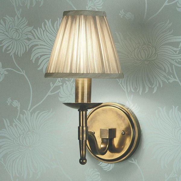 Traditional Wall Lights - Stanford Antique Brass Finish Single Wall Light With Beige Shade 63653
