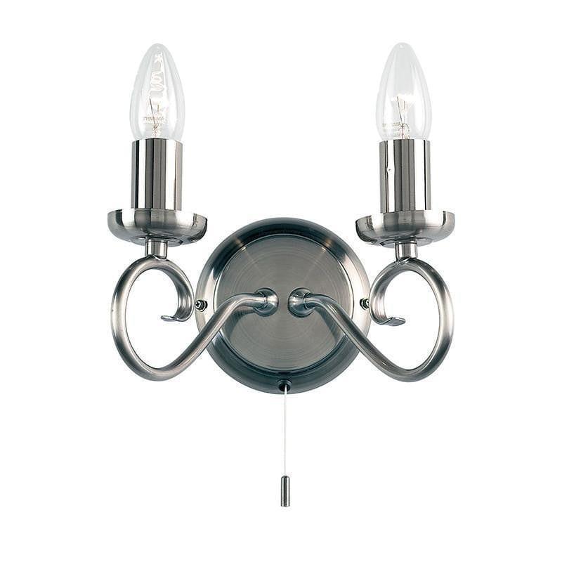 Traditional Wall Lights - Trafford Antique Silver Finish Twin Arm Wall Light 180-5AS