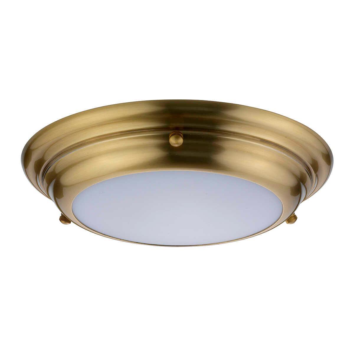 elstead welland mini led flush brass bathroom ceiling light Detailed Close Up
