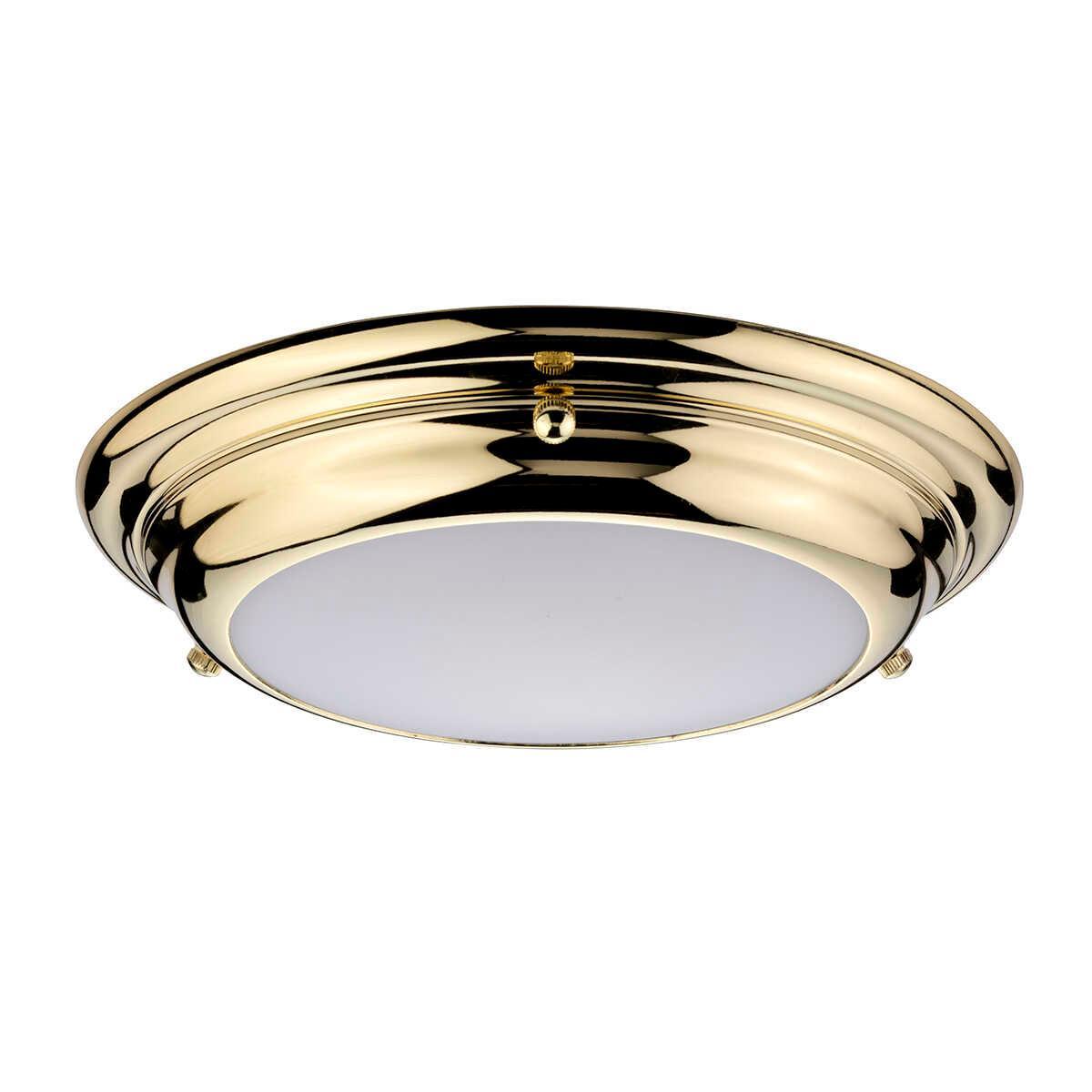 elstead welland mini led flush polished brass bathroom ceiling light Detailed Close Up