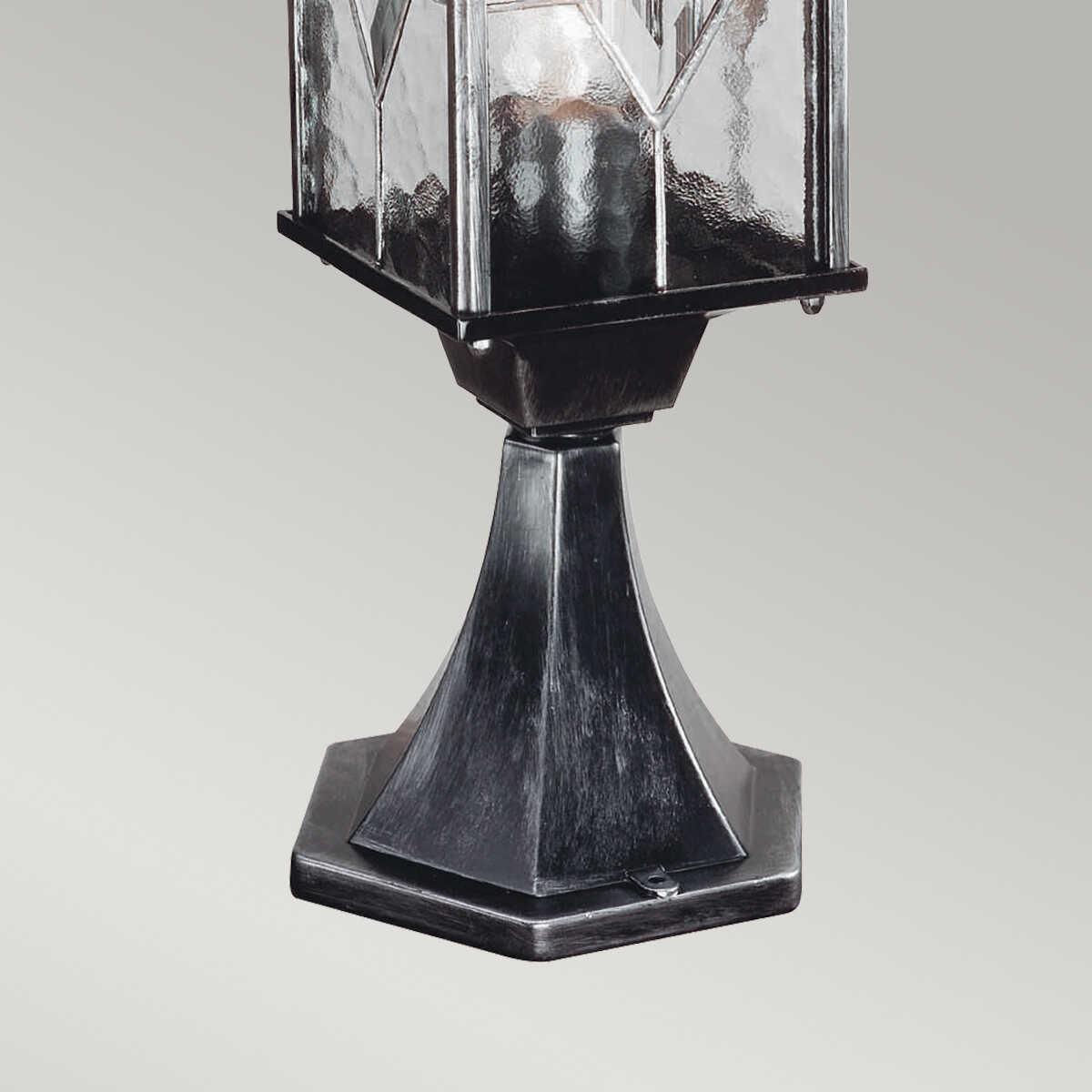 elstead wexford black finish outdoor pedestal lantern Close Up LED Bulb