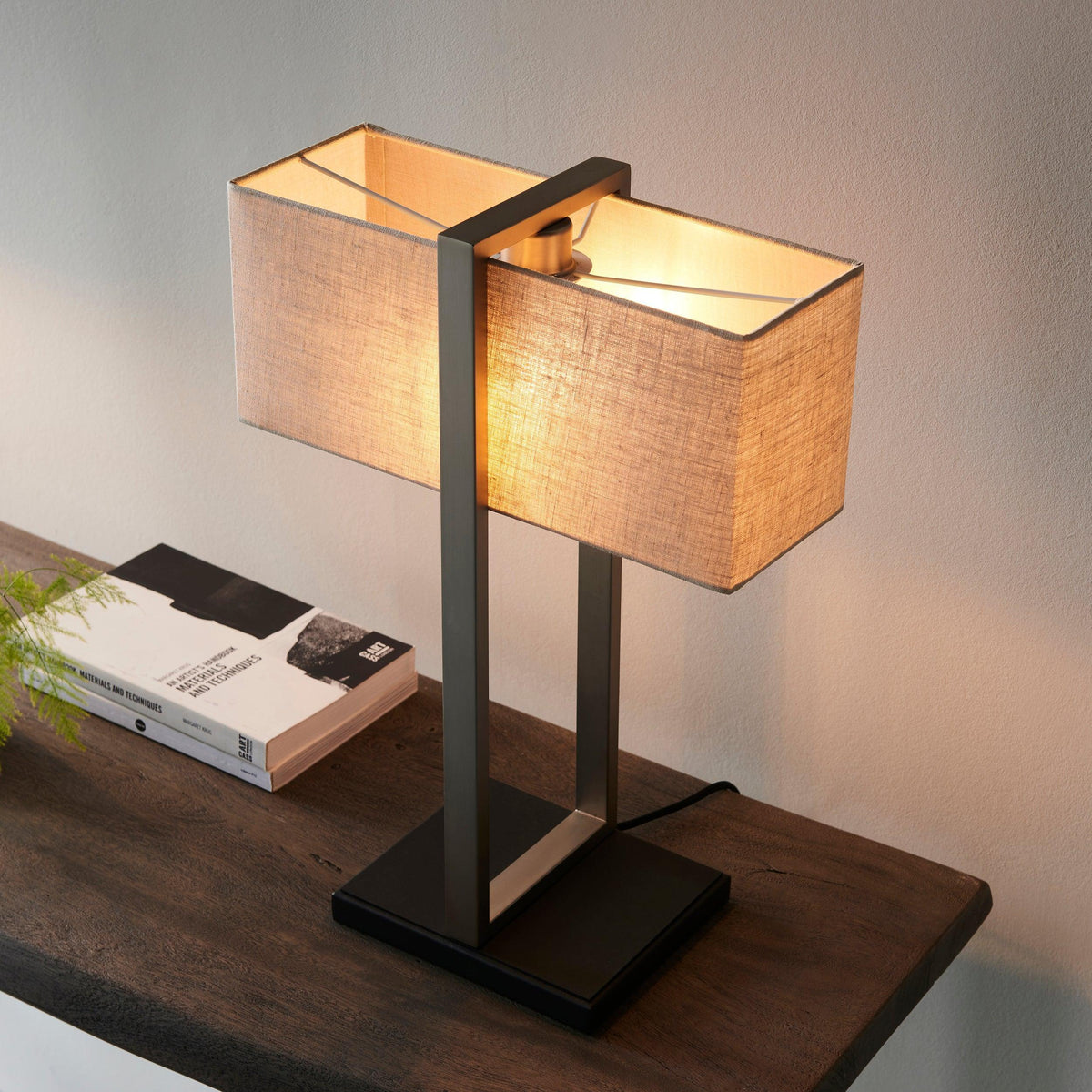 Produr Modern Nickel Table Lamp - Black Base & Linen Shade-OPEN-BOX-50-200826