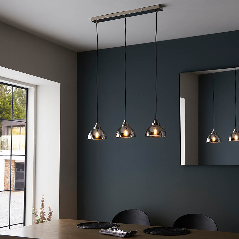Caspa 3 Light Nickel Linear Pendant - Mirror Glass Shades