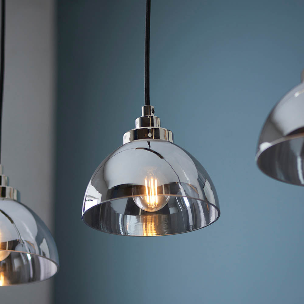 Caspa 3 Light Nickel Linear Pendant - Mirror Glass Shades