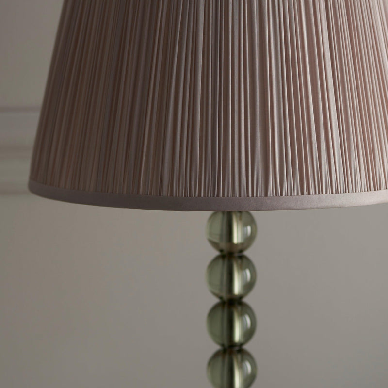 Endon Adelie Green Crystal Glass Table Lamp With Pink Shade close up