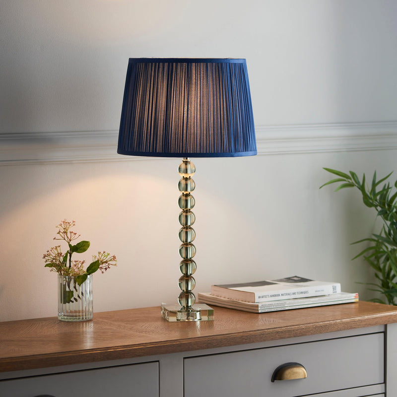 Endon Adelie Green Crystal Glass Table Lamp With Blue Shade