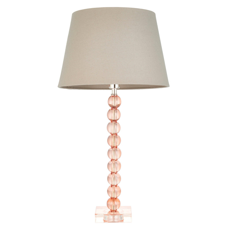 Adelie Blush Tinted Crystal Glass Table Lamp With Grey Shade