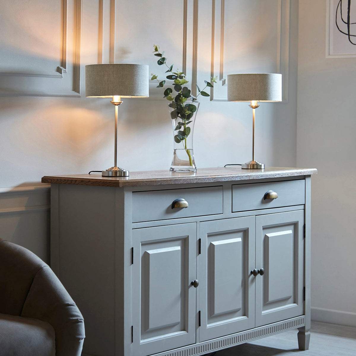 Endon Highclere Brushed Chrome Table Lamp - Linen Shade-warehouse-180926