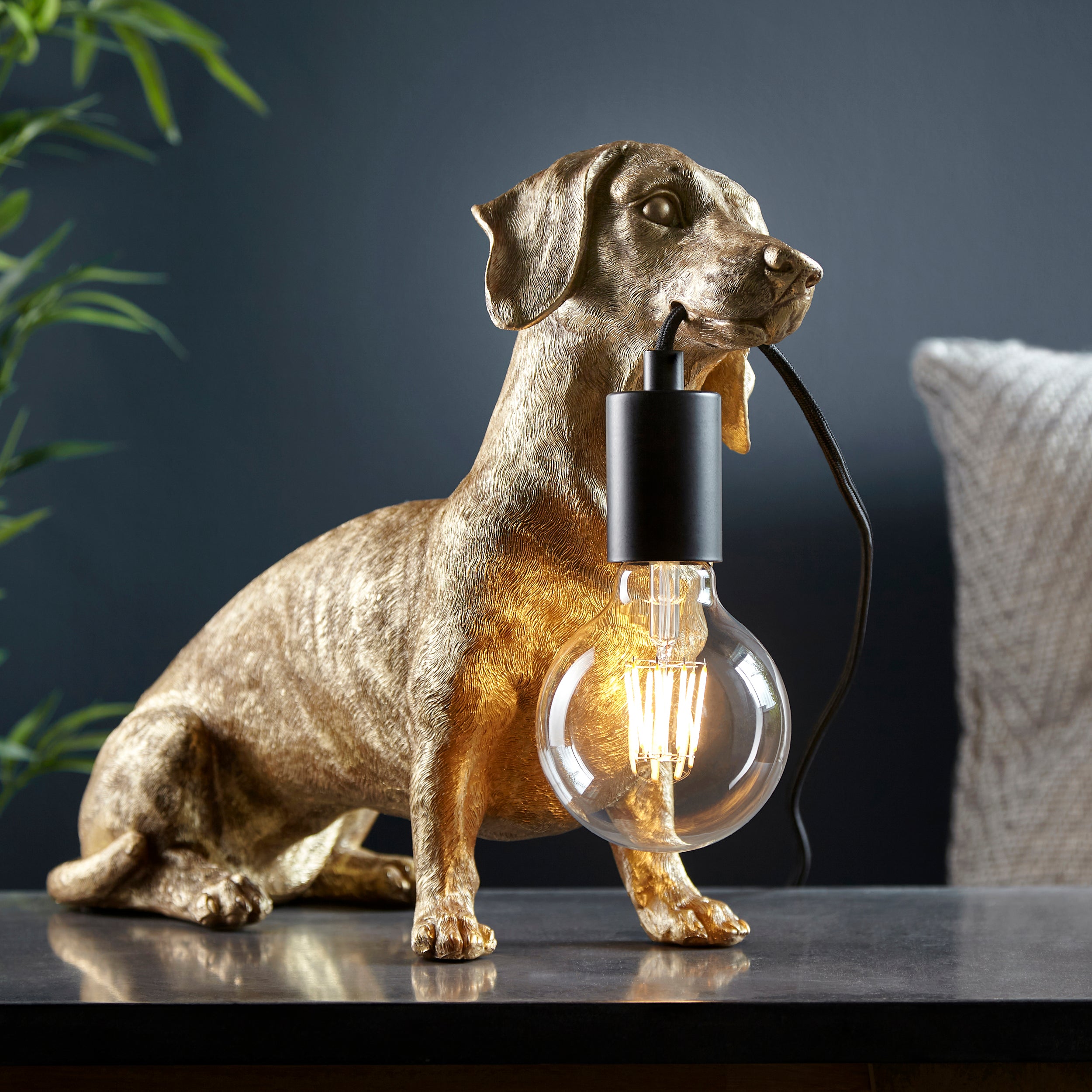 Dachshund Gold Dog Table Lamp