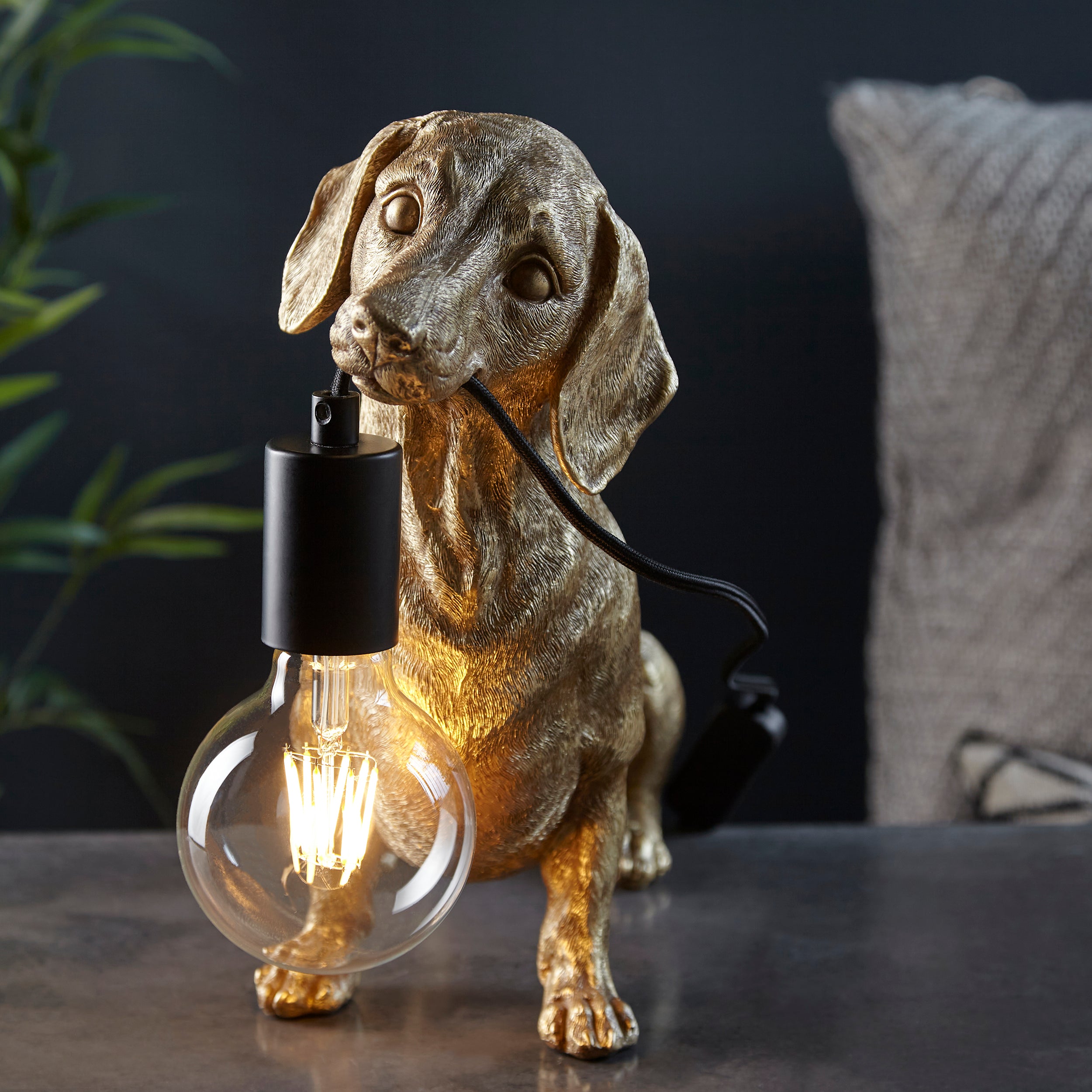 Dachshund Gold Dog Table Lamp