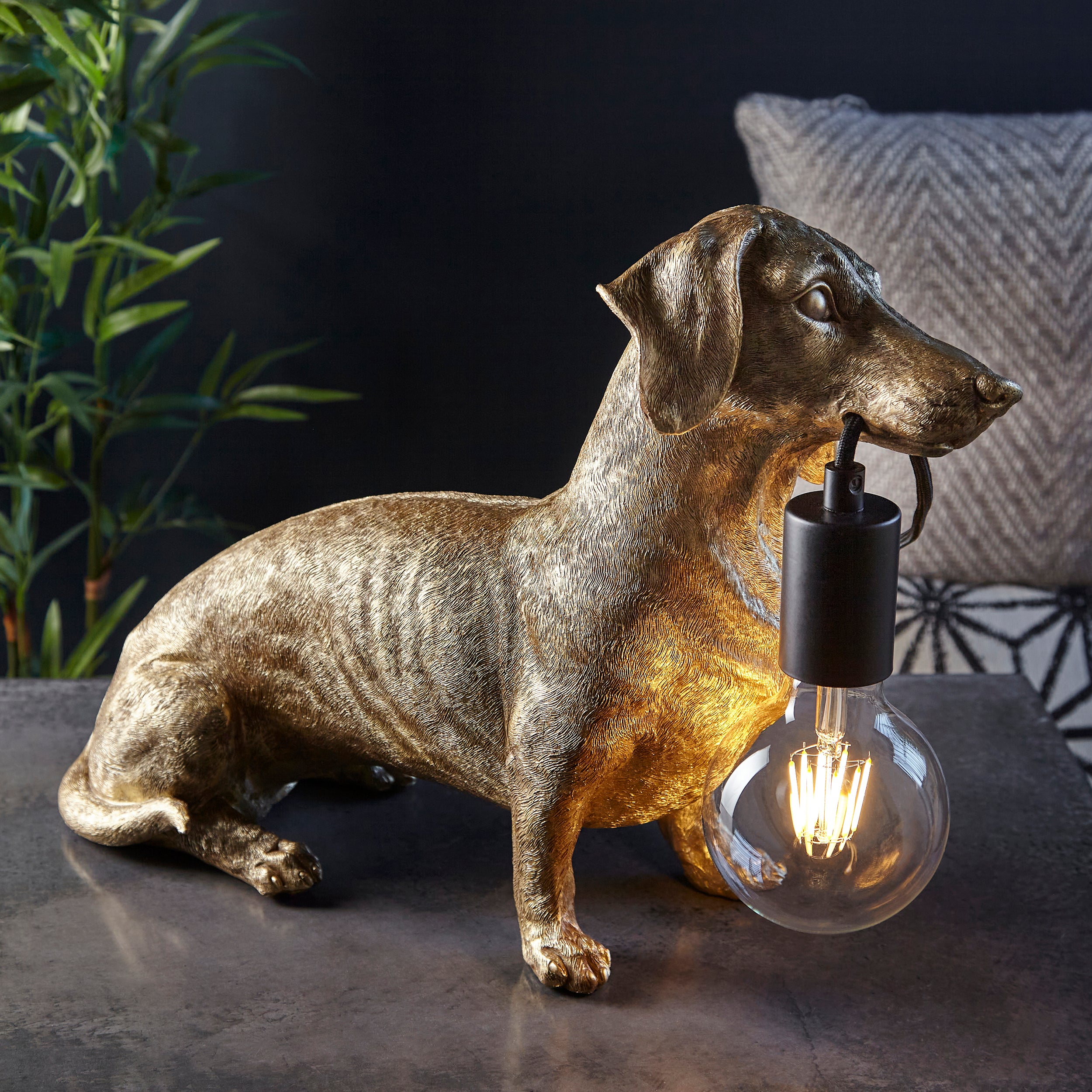 Dachshund Gold Dog Table Lamp