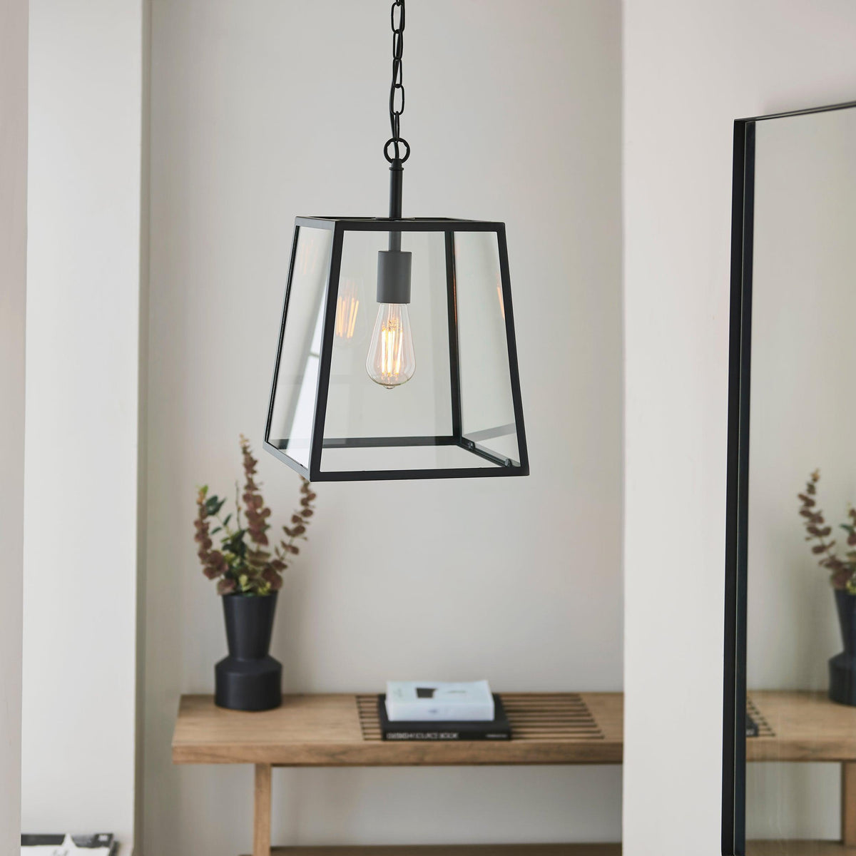Hurst 1 Light Black Framed Clear Glass Ceiling Pendant-warehouse-180926