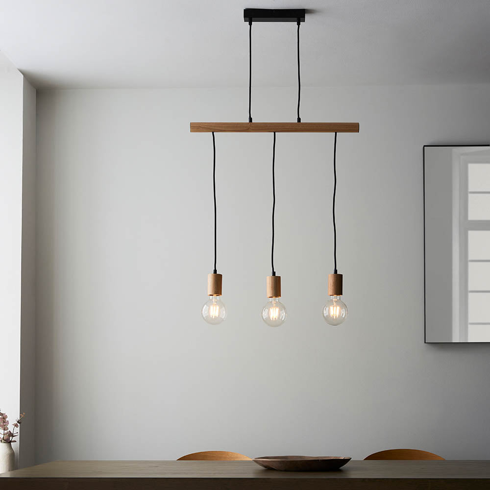 Sven 3 Light Wooden Linear Pendant