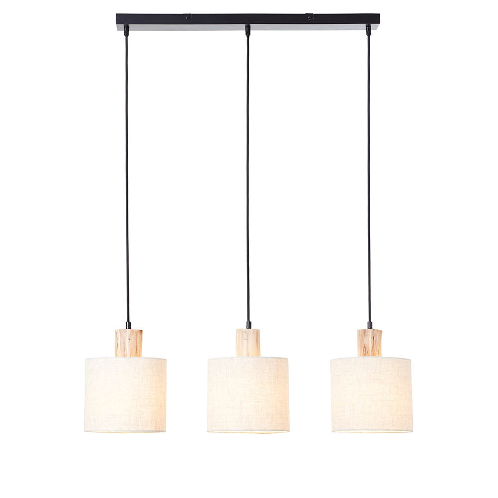 Durban 3 Light Linear Black & Wood Pendant - Linen Shades 101681 by Endon Lighting
