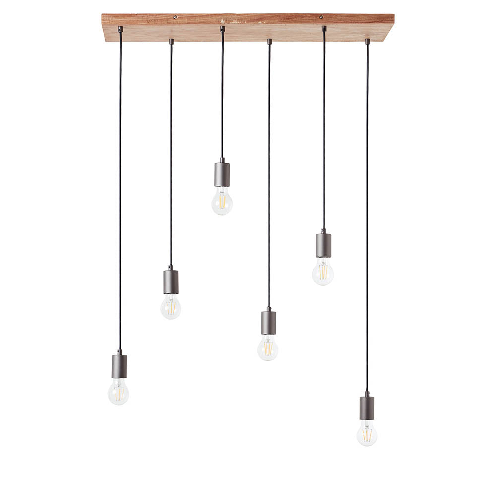 Stellan 6 Light Wood & Anthracite Linear Pendant