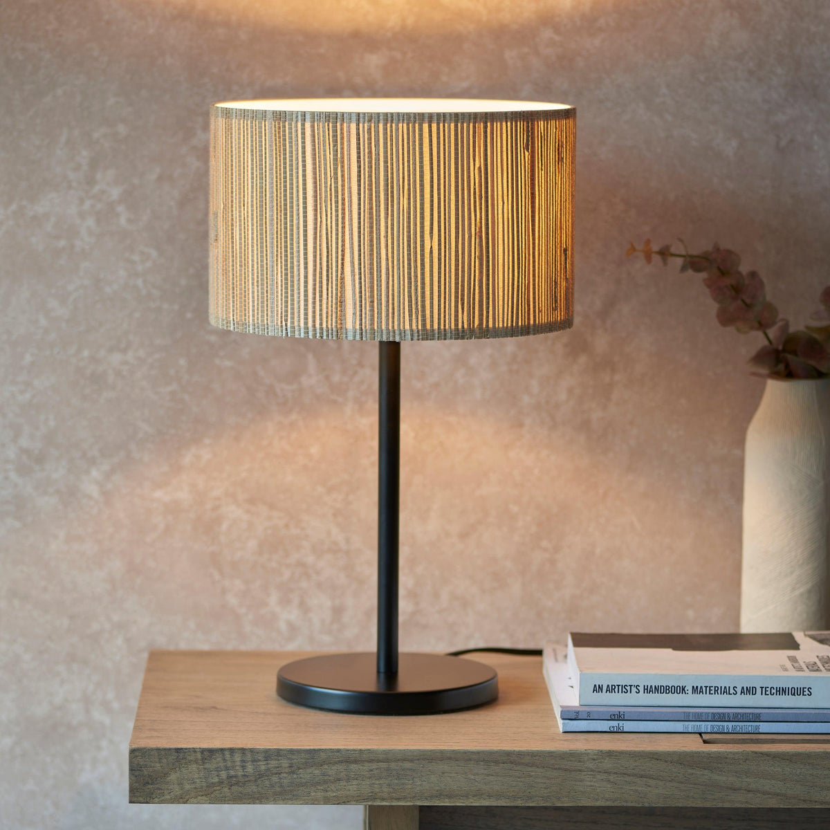 Longshore 1 Light Black Table Lamp With Seagrass Shade-OB-180926