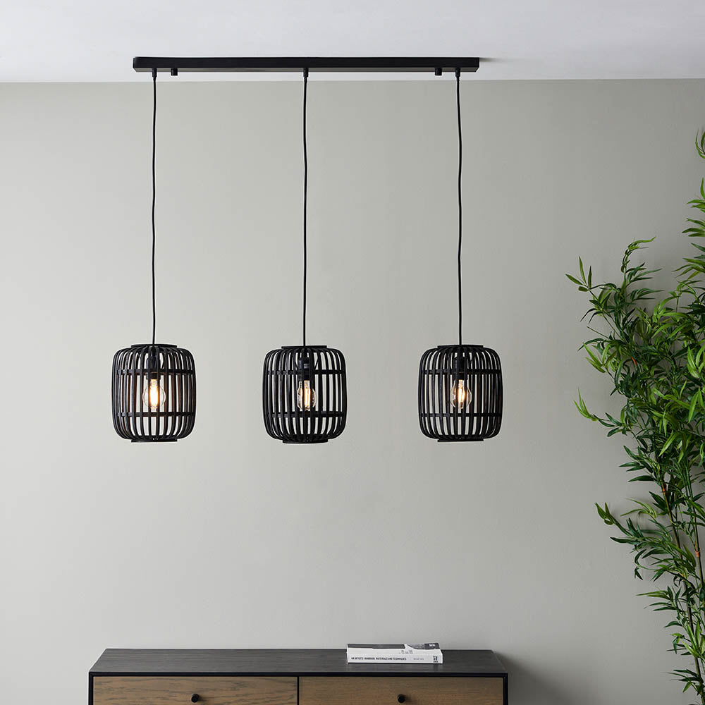 Mathias Black Bamboo 3 Light Linear Pendant