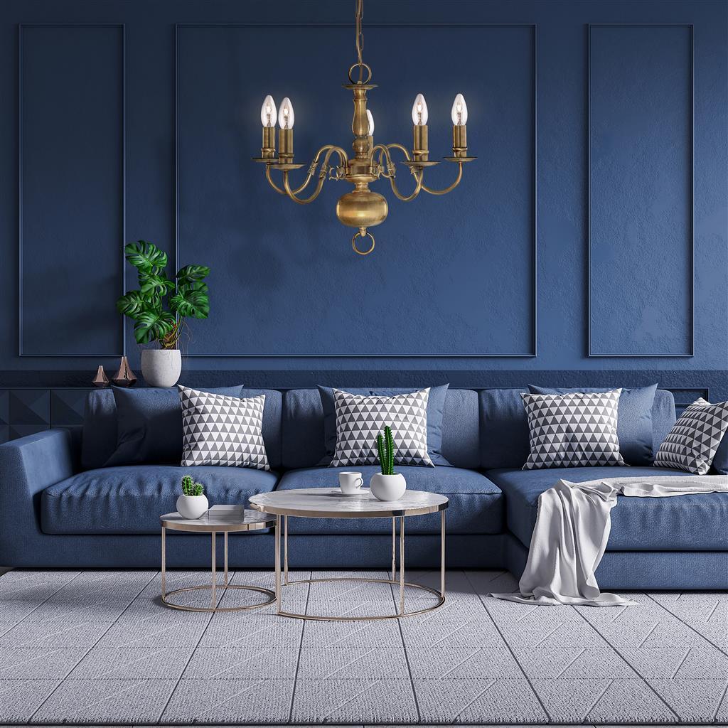 Searchlight Flemish 5 Light Solid Brass Chandelier-2-Tiffany Lighting Direct