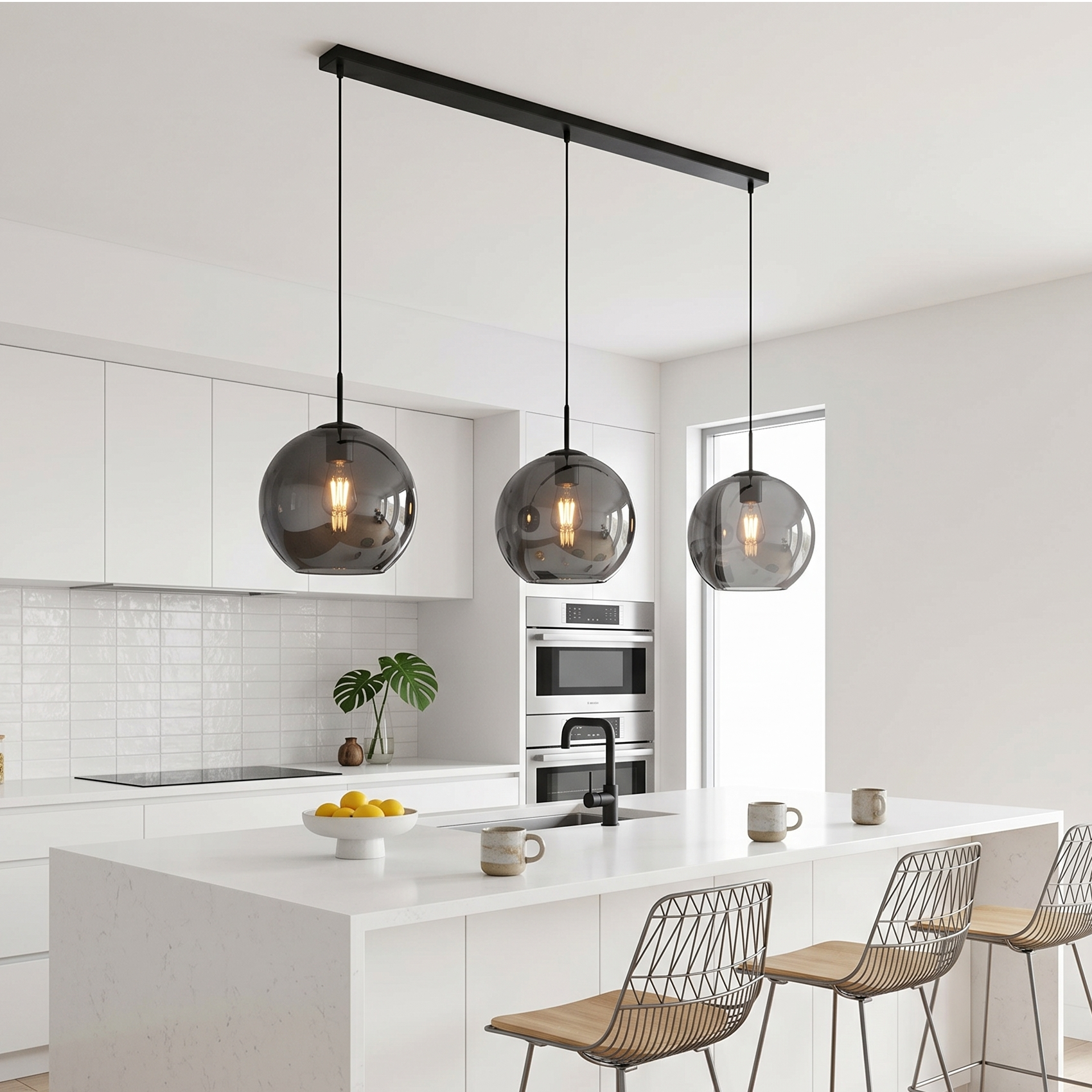 Amsterdam Black Smoked Glass Kitchen Island Ceiling Light