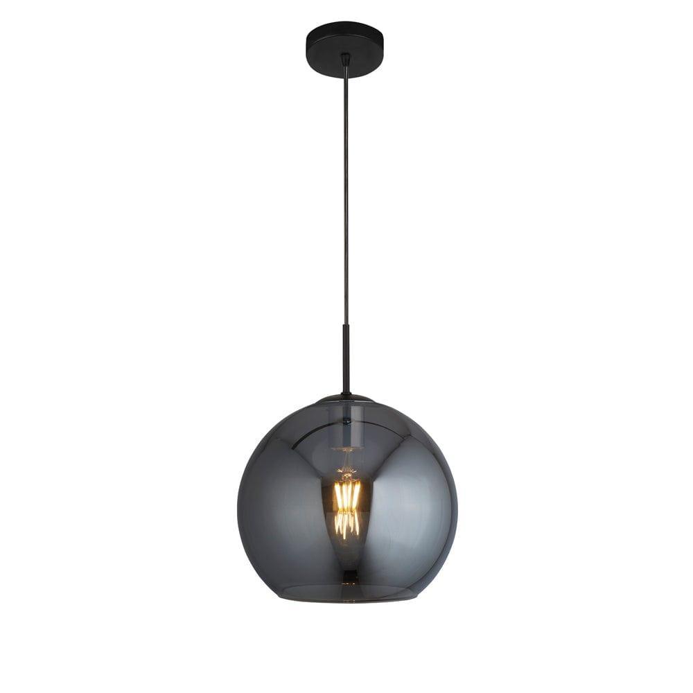Amsterdam 1 Light Round Black Pendant - Smoked Glass Shade-clearance