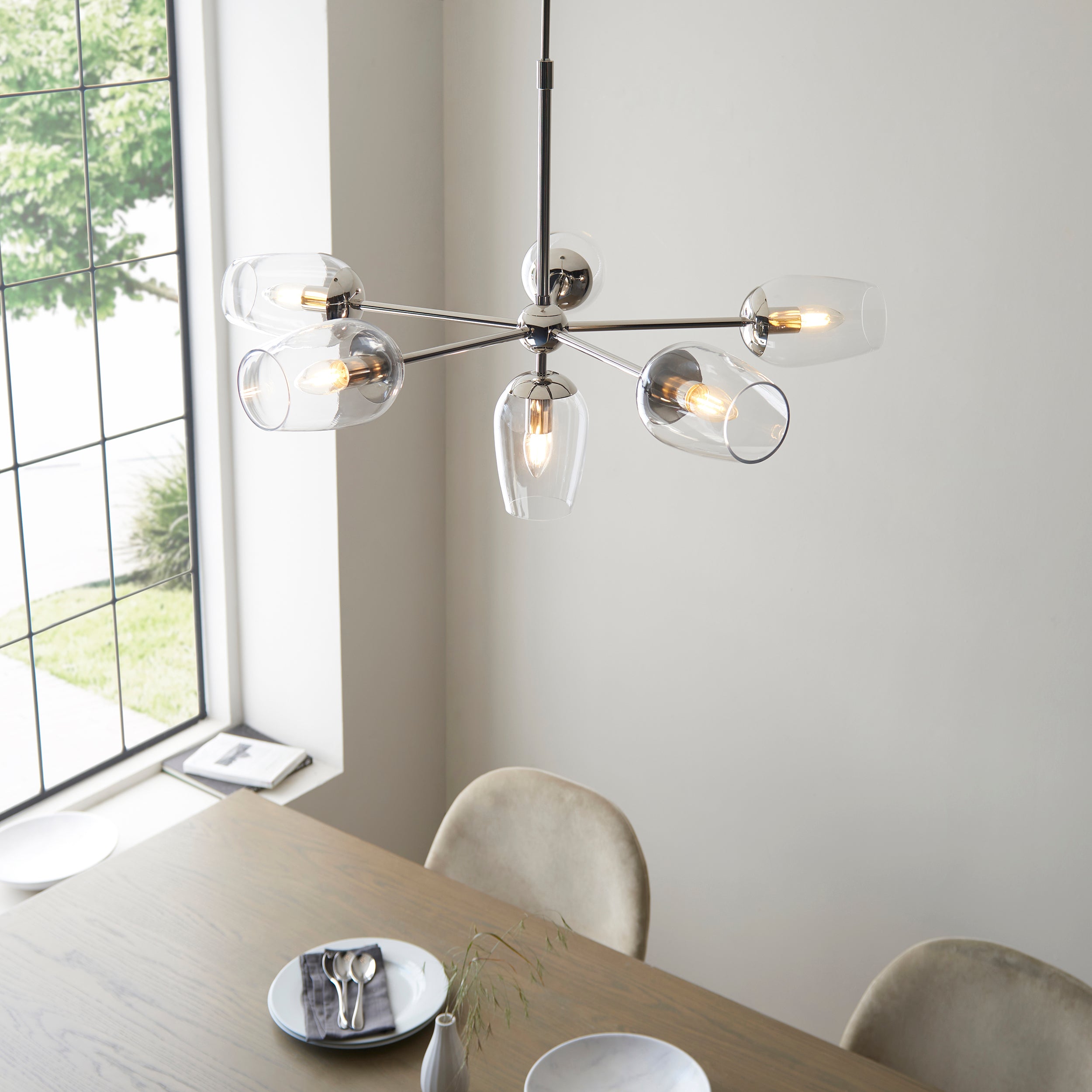 Maeve 6 Light Nickel Pendant - Glass Shades