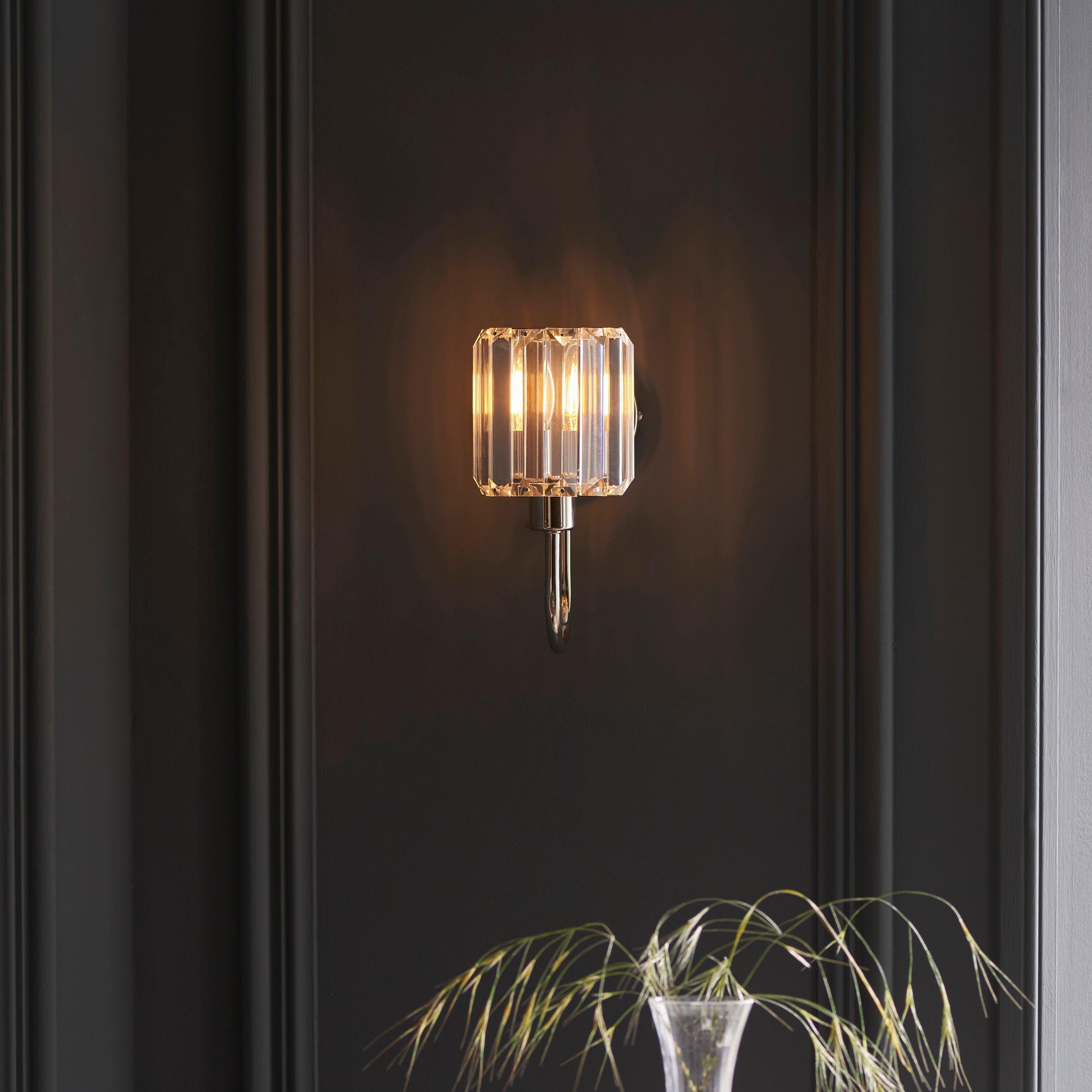 Berenice Nickel Wall Light - Clear Cut Glass Shade-WAREHOUSE-40-290626