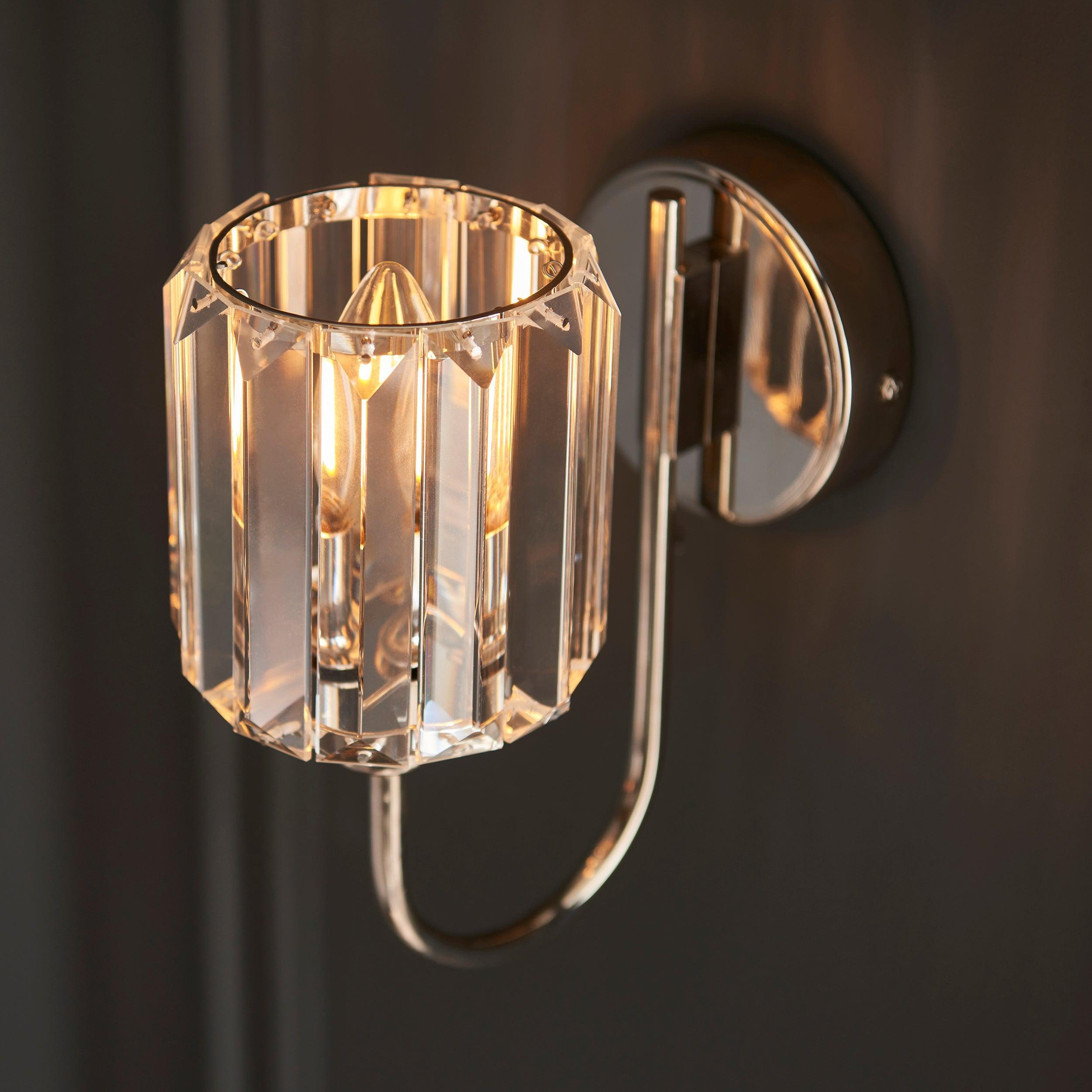 Berenice Nickel Wall Light - Clear Cut Glass Shade-WAREHOUSE-40-290626