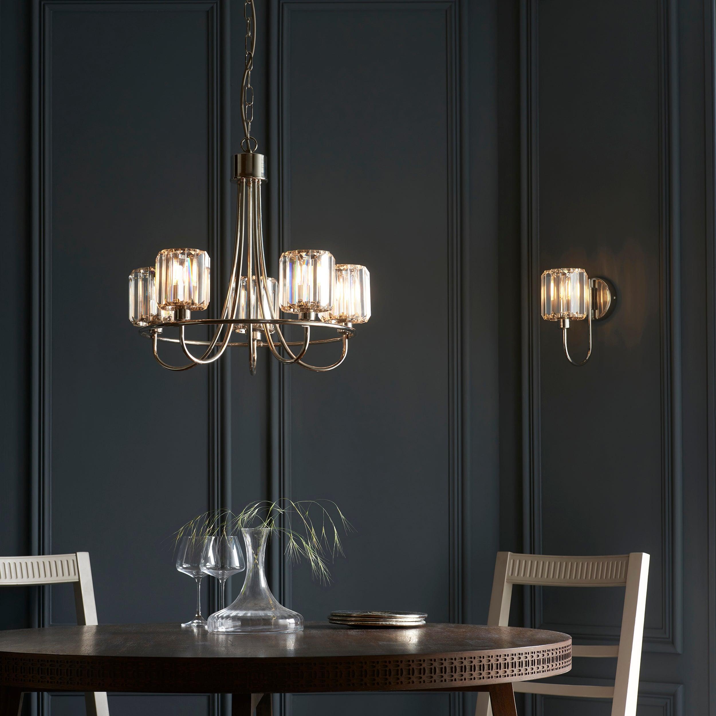 Berenice Nickel Wall Light - Clear Cut Glass Shade-WAREHOUSE-40-290626