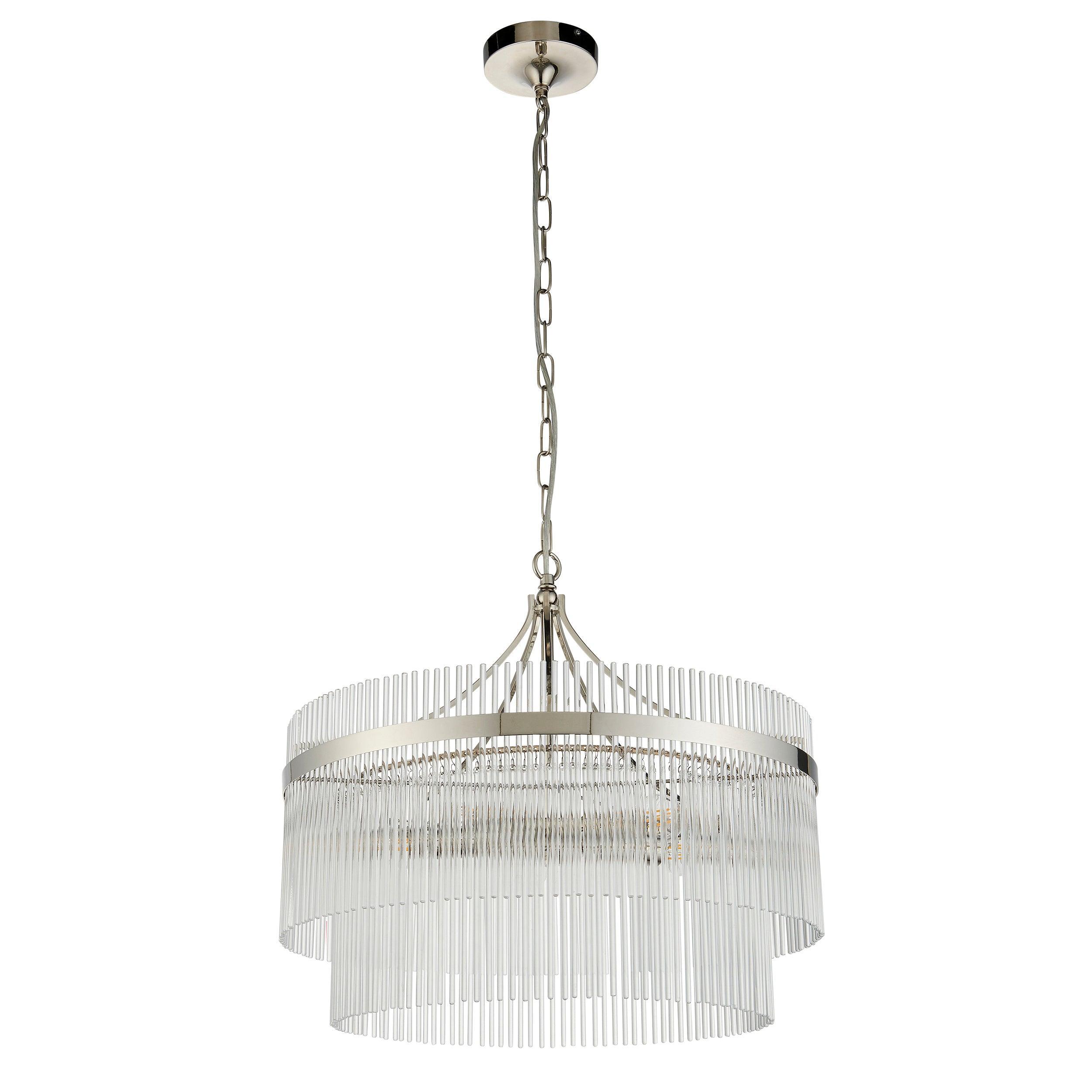 Marietta Nickel 5 Light Ceiling Pendant - Glass Rods-WAREHOUSE-40-290626