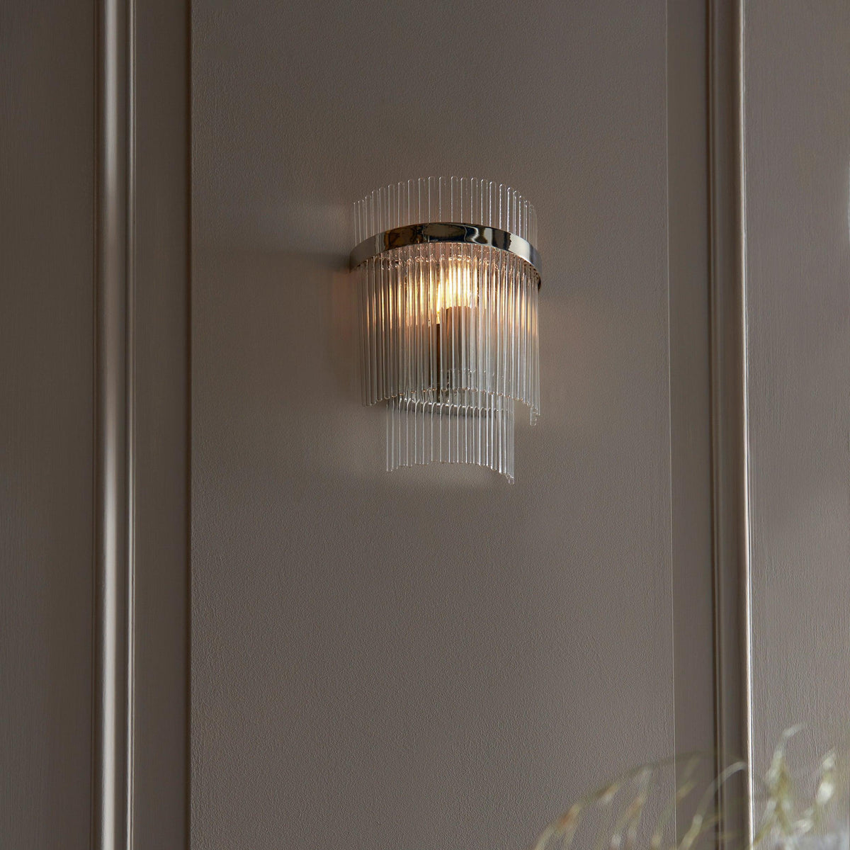 Marietta Nickel Wall Light - Glass Rod Shade-OB-180926