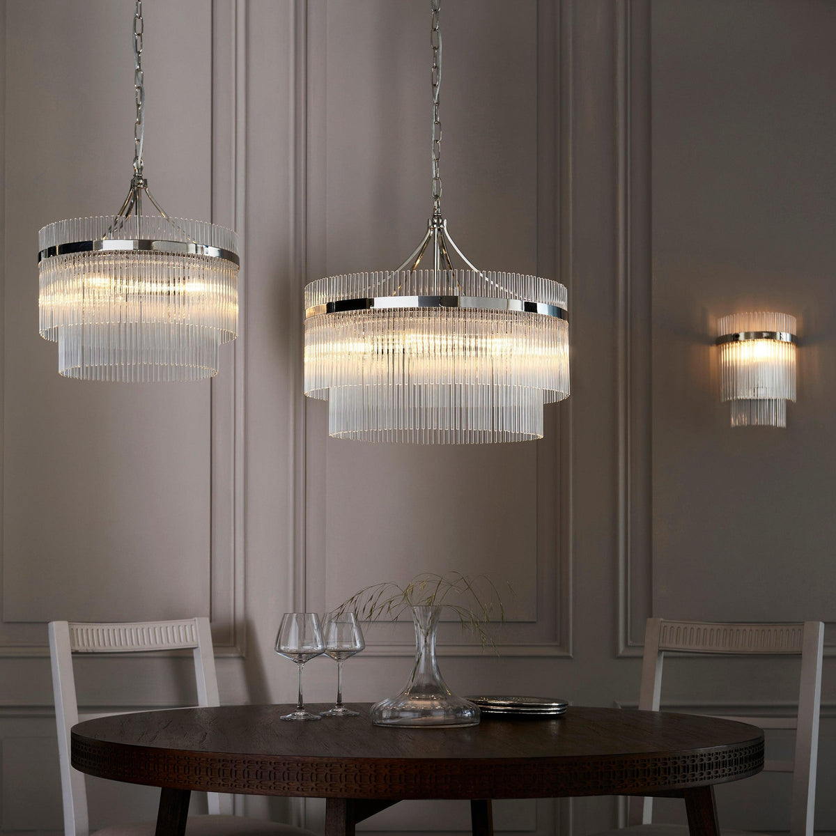 Marietta Nickel Wall Light - Glass Rod Shade-OB-180926