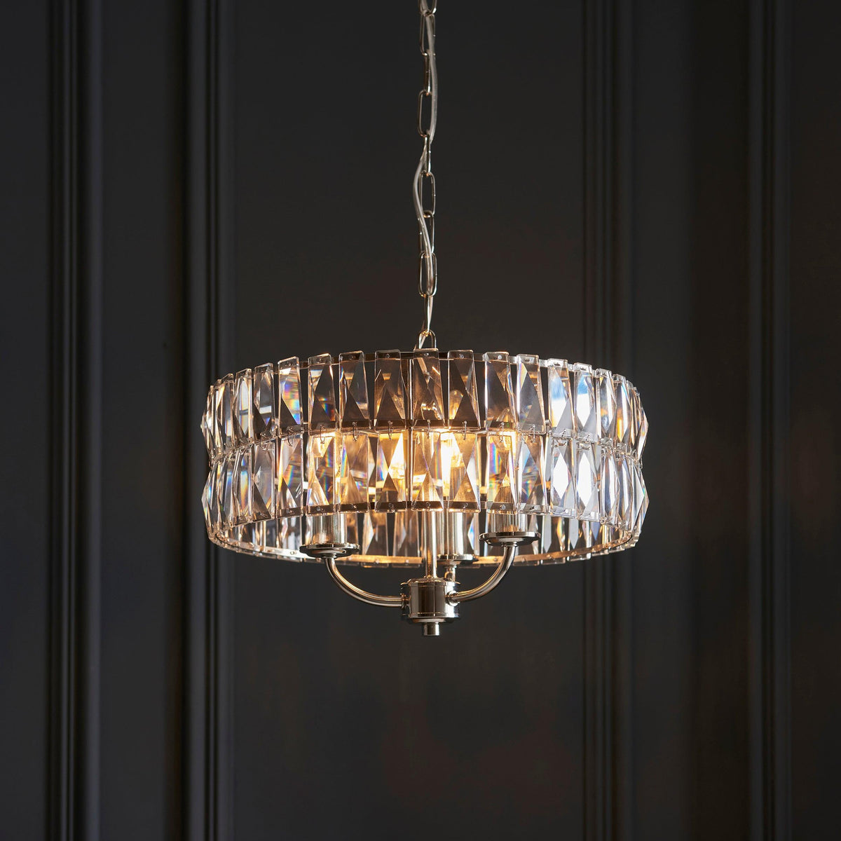 Clifton 3 Light Nickel & Clear Cut Glass Pendant-OB-180926