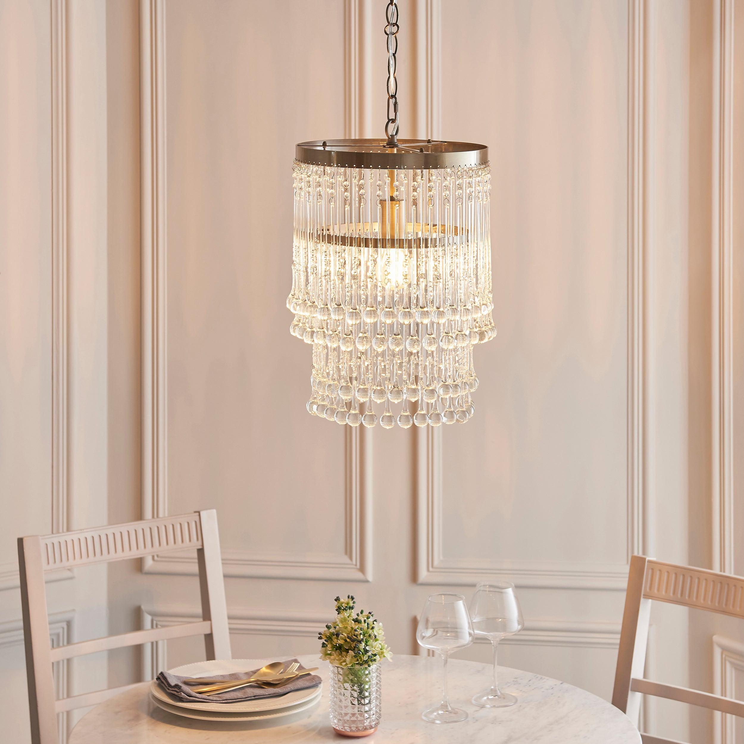 Genevieve Brass and Clear Glass Droplet Ceiling Pendant