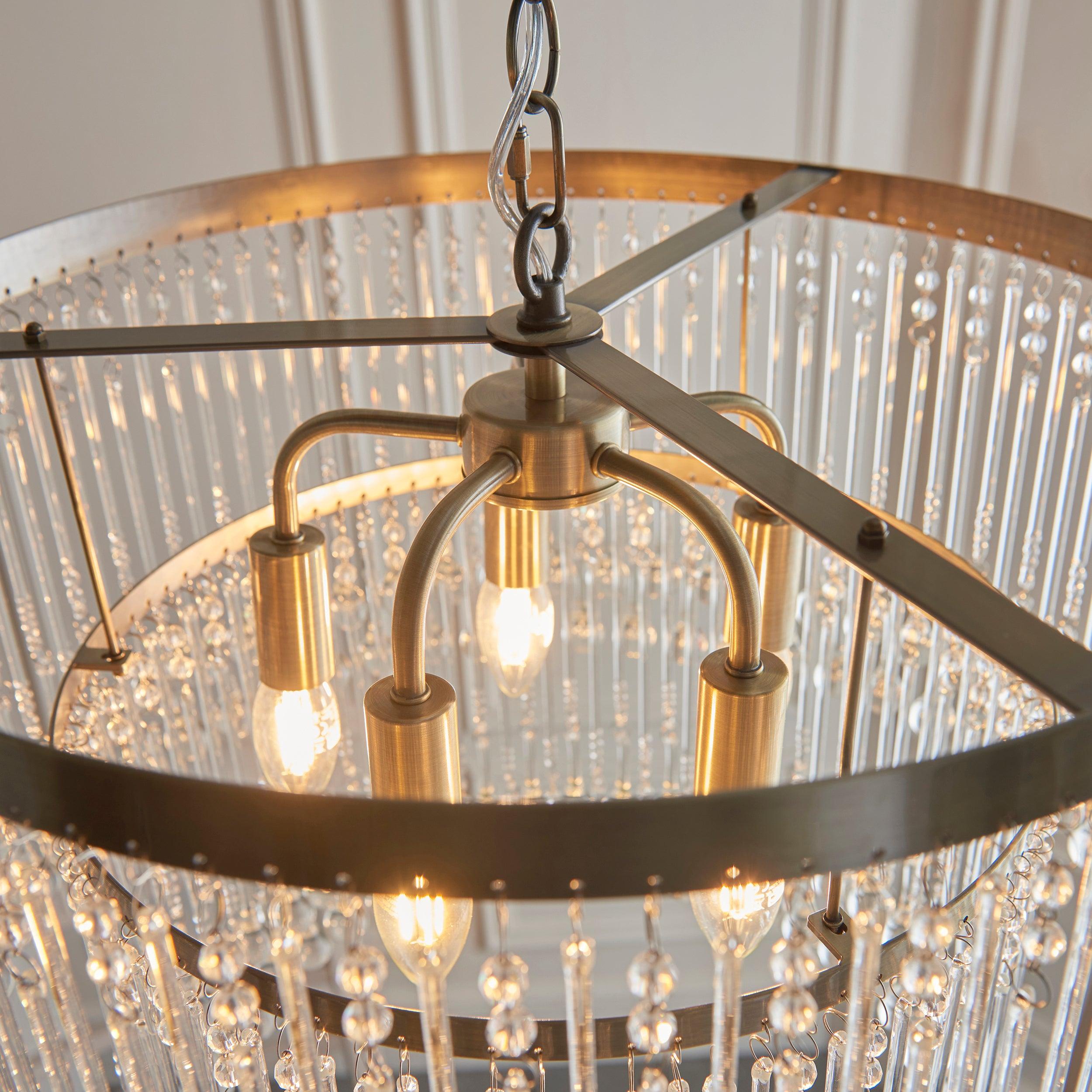 Genevieve 5 Light Brass and Clear Glass Droplet Chandelier
