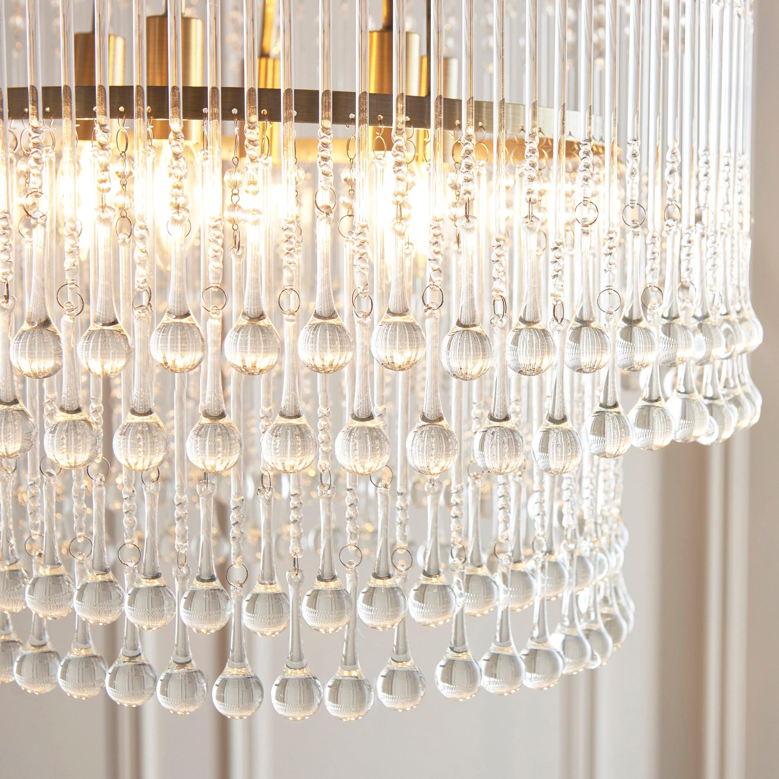 Genevieve 5 Light Brass and Clear Glass Droplet Chandelier
