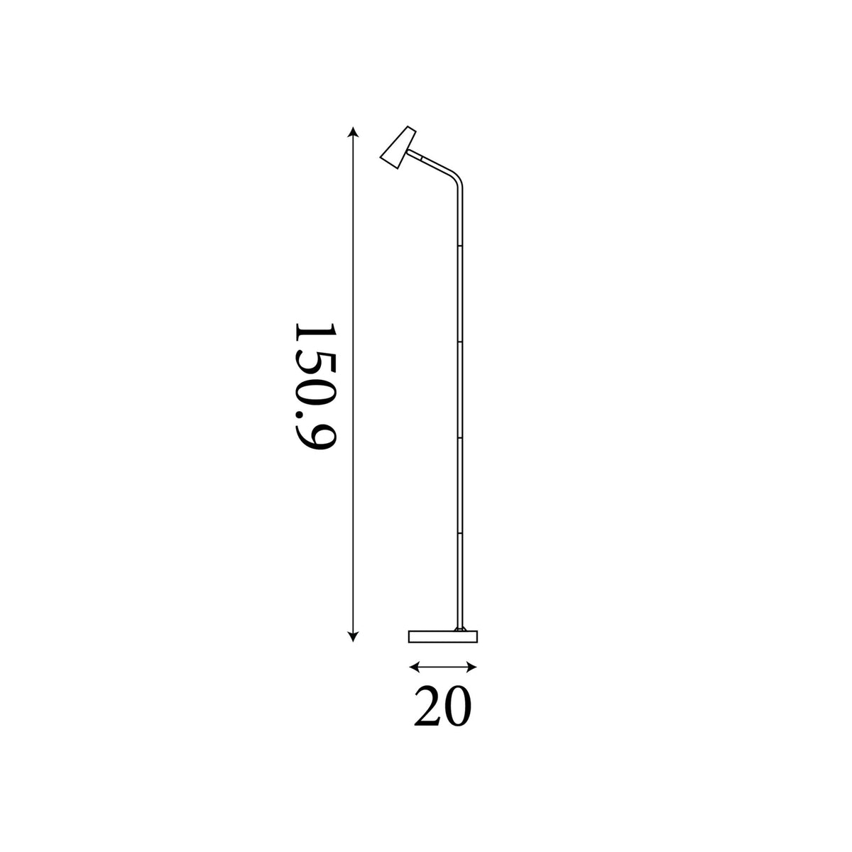 Dimension diagram of the Rechargeable, Matt Black, Floor Lamp - Touch Dimmer with height and width in cm.