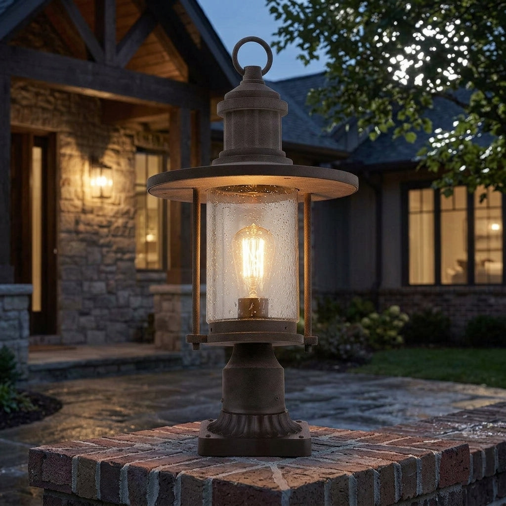 Kichler Riverwood 8" Zinc Pedestal Outdoor Lantern