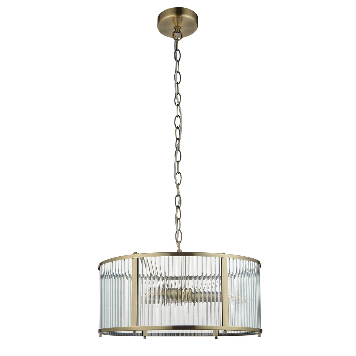 Ridgeton 3 Light Antique Brass & Ribbed Shade Glass Pendant-OPEN-BOX-BSL-270826