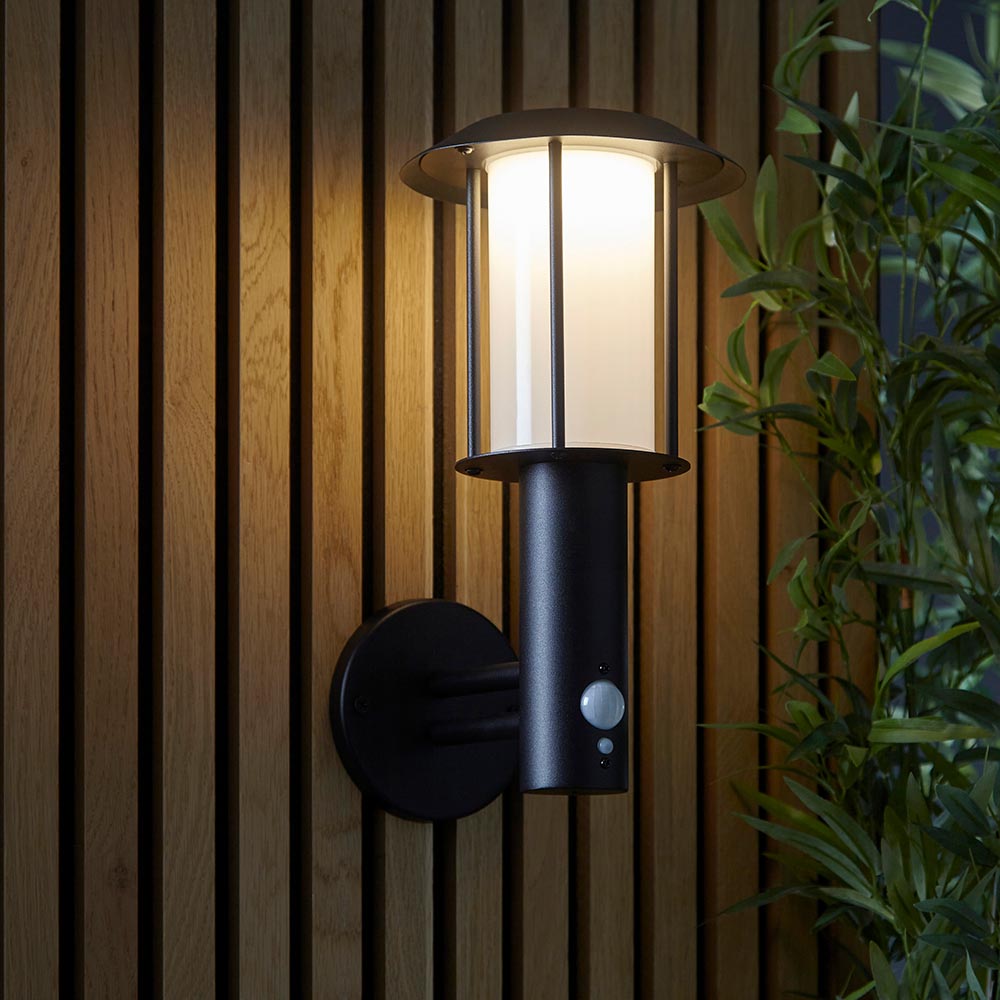 Tarrow Solar Black Outdoor PIR Wall Light