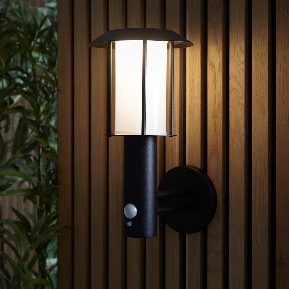 Tarrow Solar Black Outdoor PIR Wall Light
