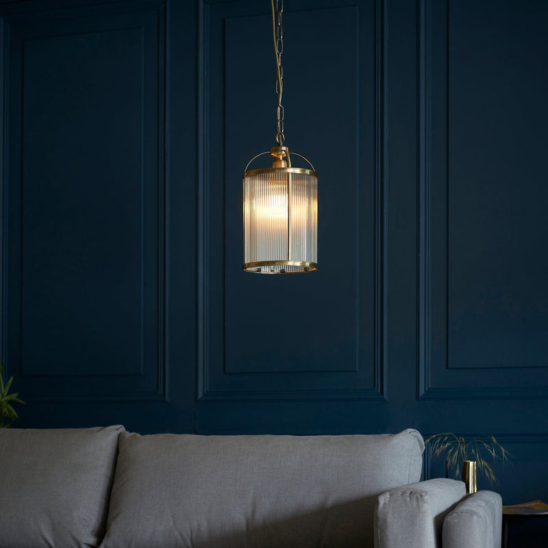 Lambeth Brass & Ribbed Glass Ceiling Pendant 106710_Lifestyle