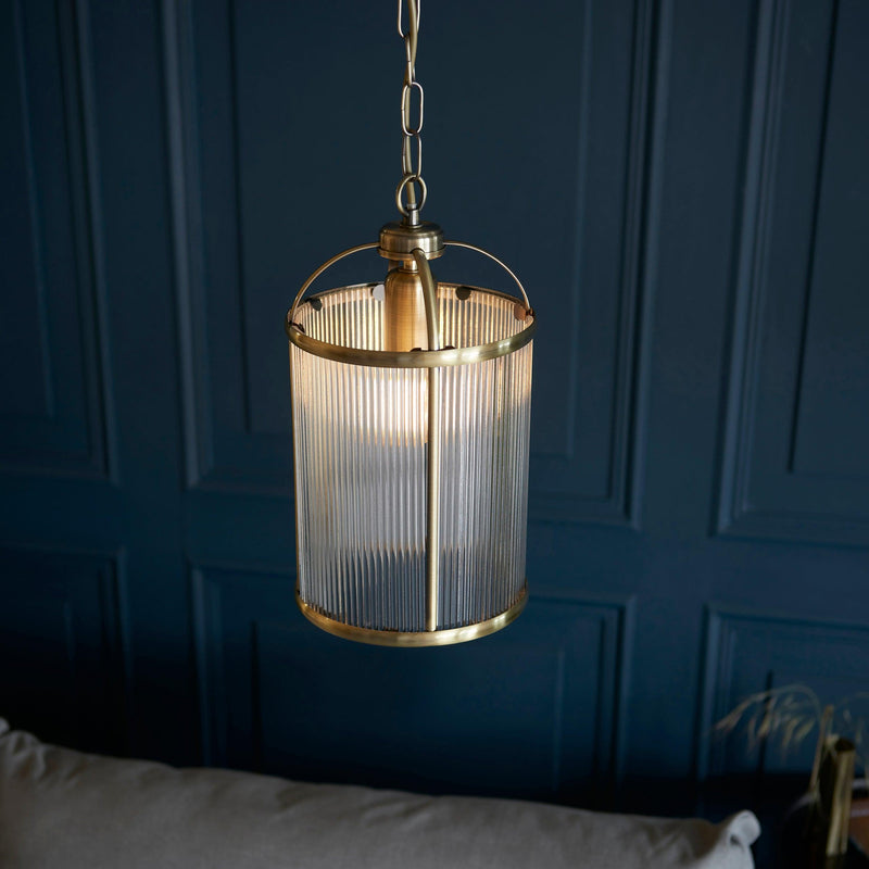 Lambeth Brass & Ribbed Glass Ceiling Pendant 106710_Lifestyle Image