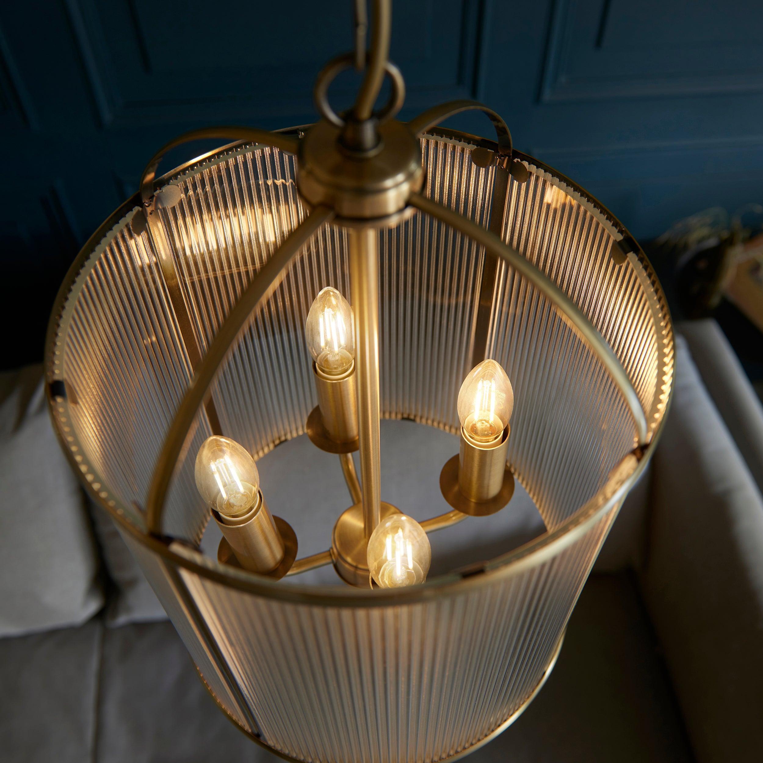 Lambeth 4 Light Brass & Ribbed Glass Ceiling Pendant-warehouse-clearance-020426