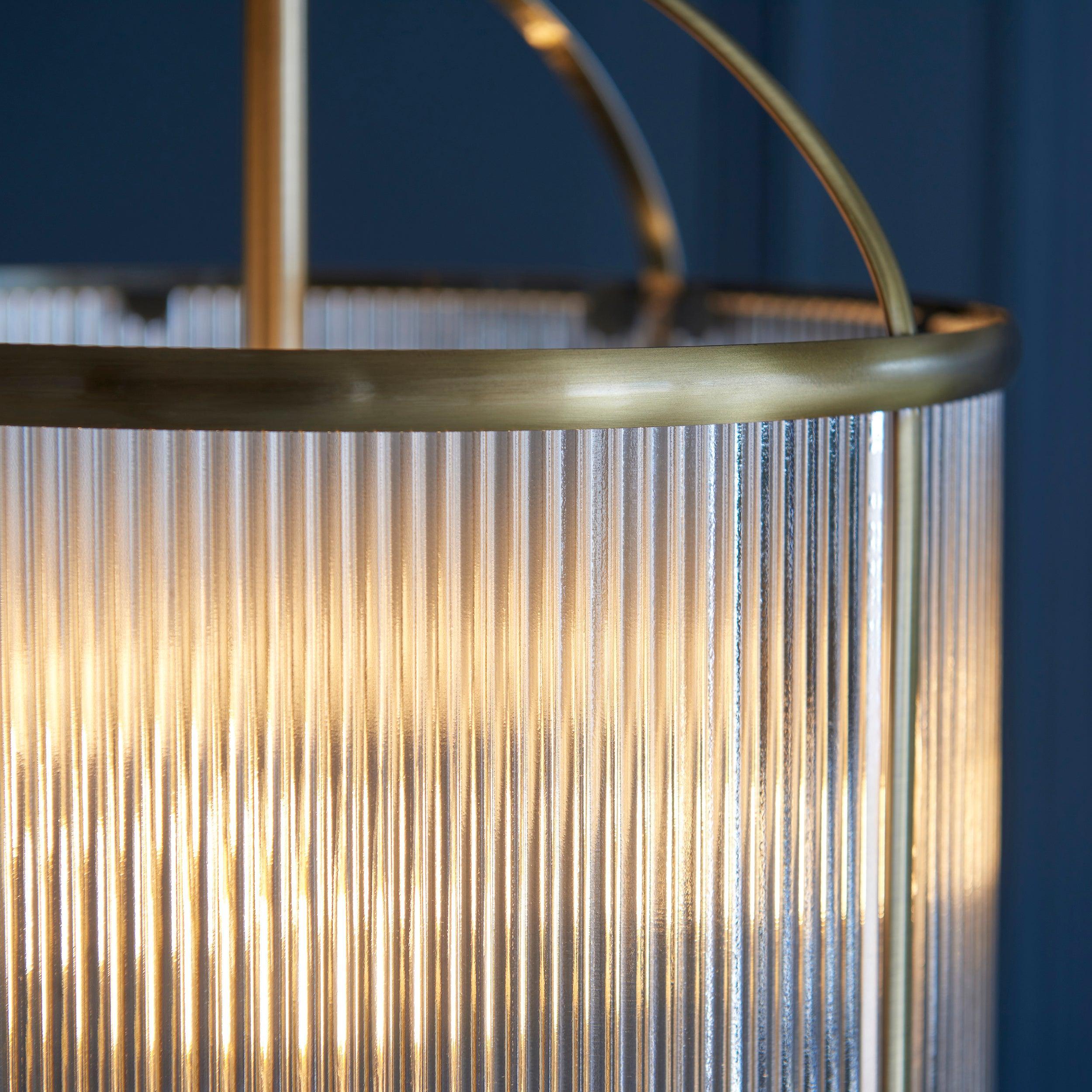 Lambeth 4 Light Brass & Ribbed Glass Ceiling Pendant-warehouse-clearance-020426