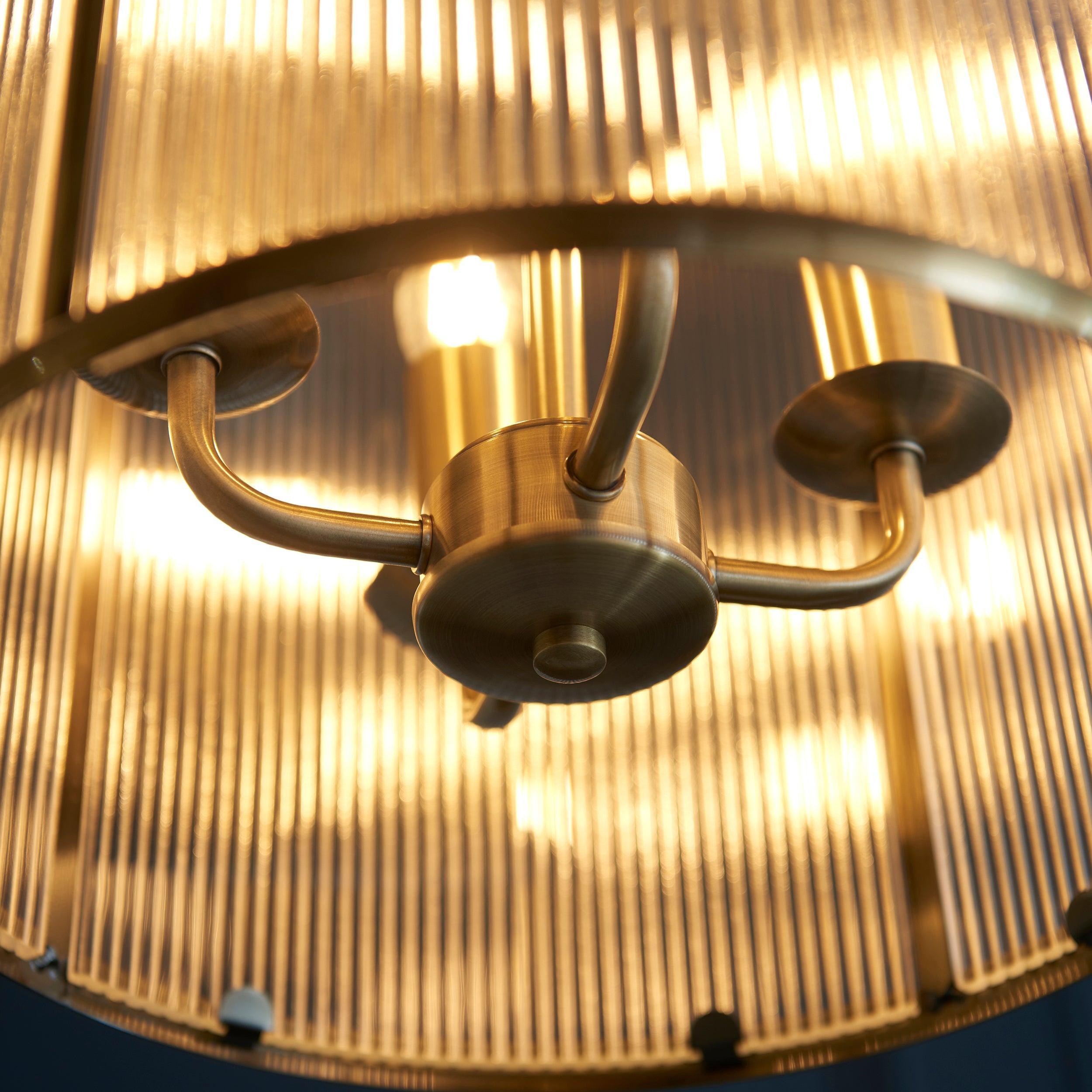 Lambeth 4 Light Brass & Ribbed Glass Ceiling Pendant-warehouse-clearance-020426