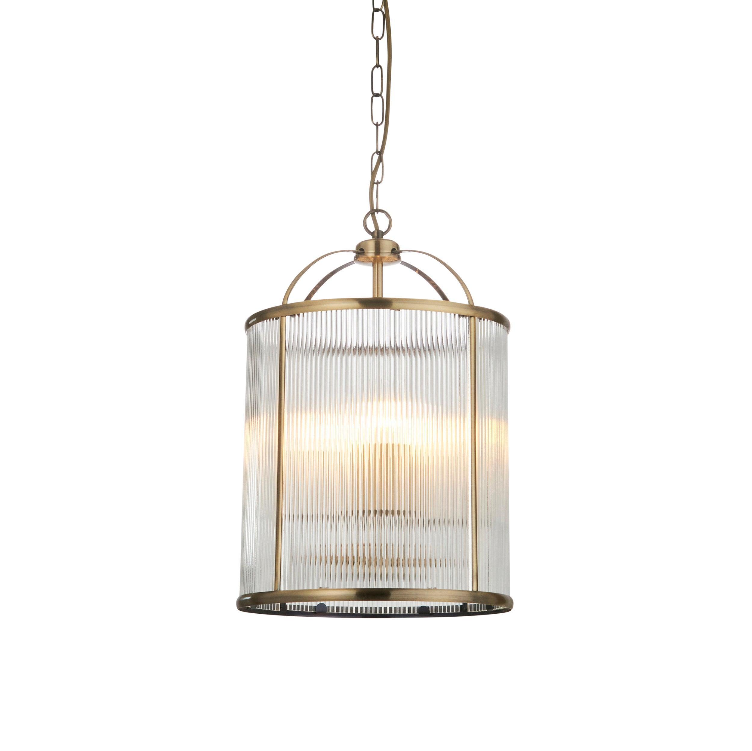 Lambeth 4 Light Brass & Ribbed Glass Ceiling Pendant-warehouse-clearance-020426